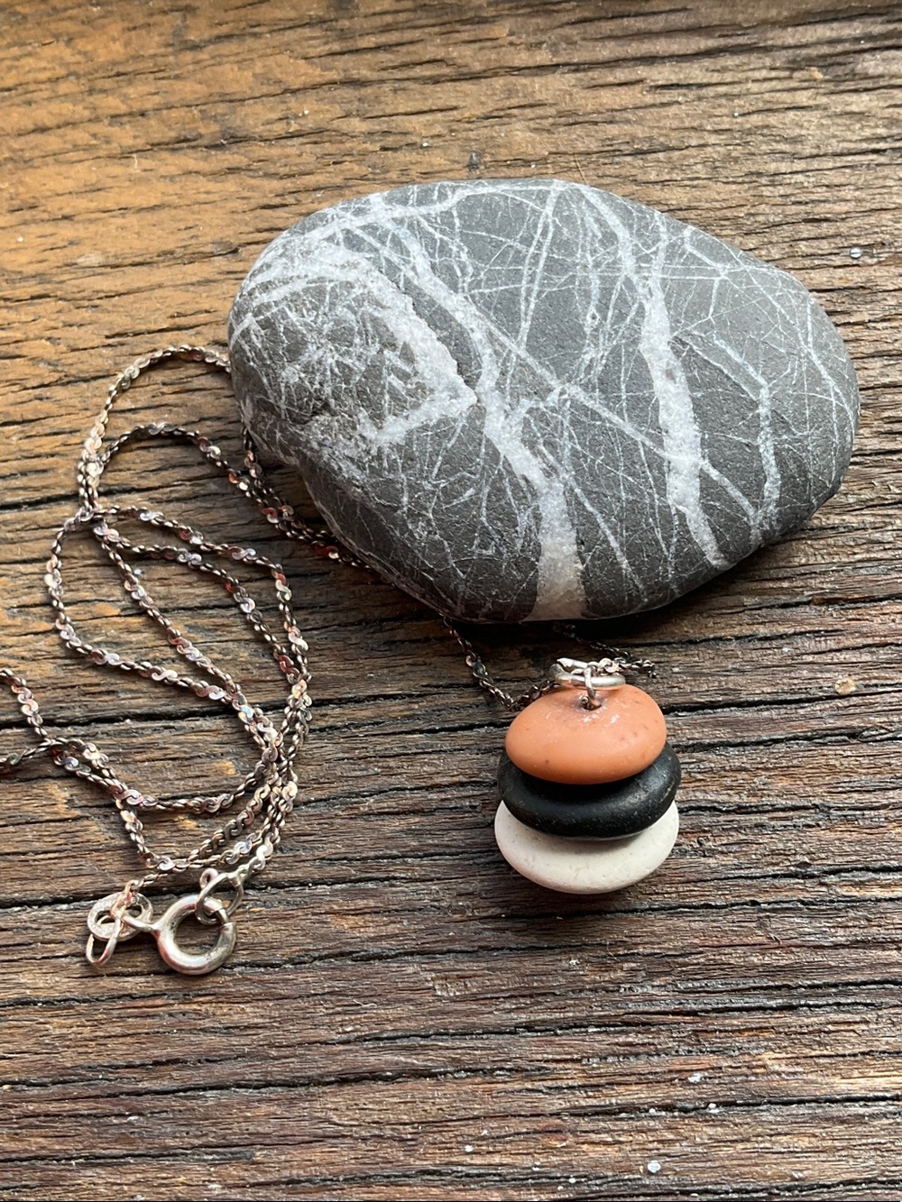 Stacked stone sterling necklace